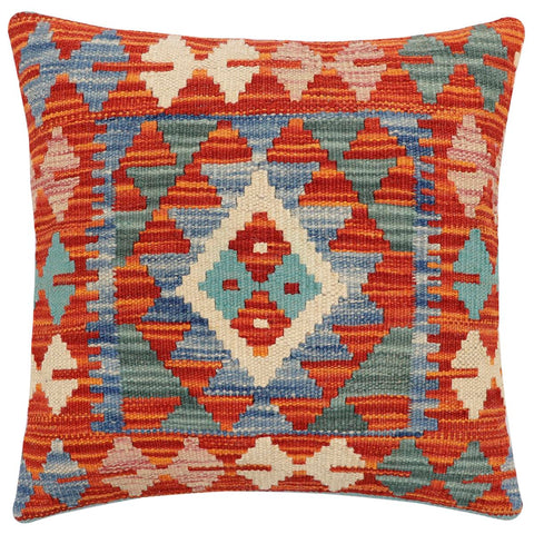 handmade Traditional Pillow Rust Blue Hand-Woven SQUARE 100% WOOL Hand woven turkish pillow2 x 2