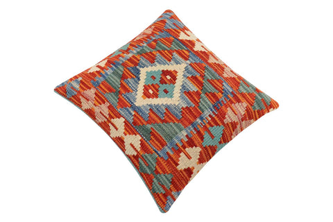 handmade Traditional Pillow Rust Blue Hand-Woven SQUARE 100% WOOL Hand woven turkish pillow2 x 2