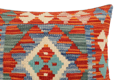 handmade Traditional Pillow Rust Blue Hand-Woven SQUARE 100% WOOL Hand woven turkish pillow2 x 2