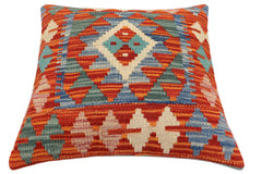 handmade Traditional Pillow Rust Blue Hand-Woven SQUARE 100% WOOL Hand woven turkish pillow2' x 2'
