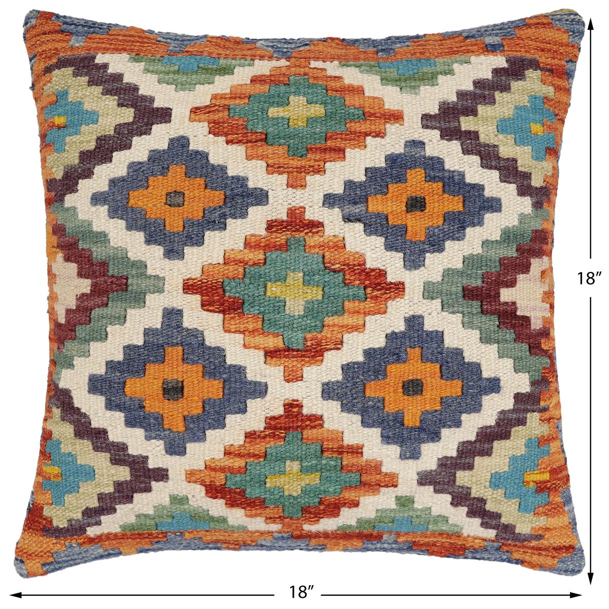 handmade Traditional Pillow Rust Blue Hand-Woven SQUARE 100% WOOL Hand woven turkish pillow2' x 2'