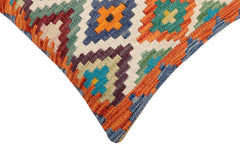 handmade Traditional Pillow Rust Blue Hand-Woven SQUARE 100% WOOL Hand woven turkish pillow2' x 2'