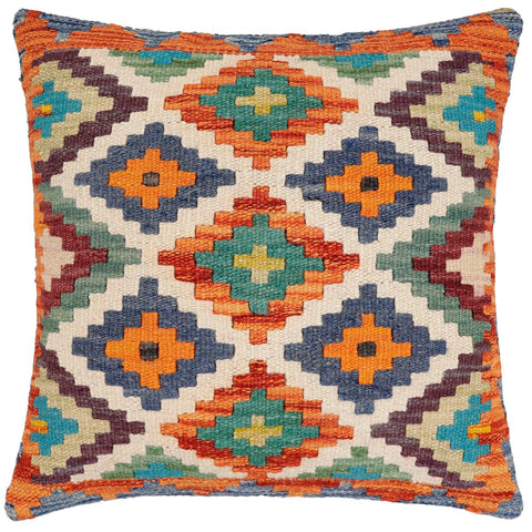 handmade Traditional Pillow Rust Blue Hand-Woven SQUARE 100% WOOL Hand woven turkish pillow2 x 2