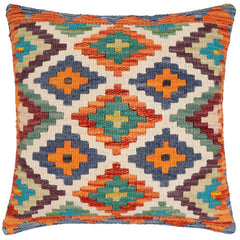 handmade Traditional Pillow Rust Blue Hand-Woven SQUARE 100% WOOL Hand woven turkish pillow2' x 2'
