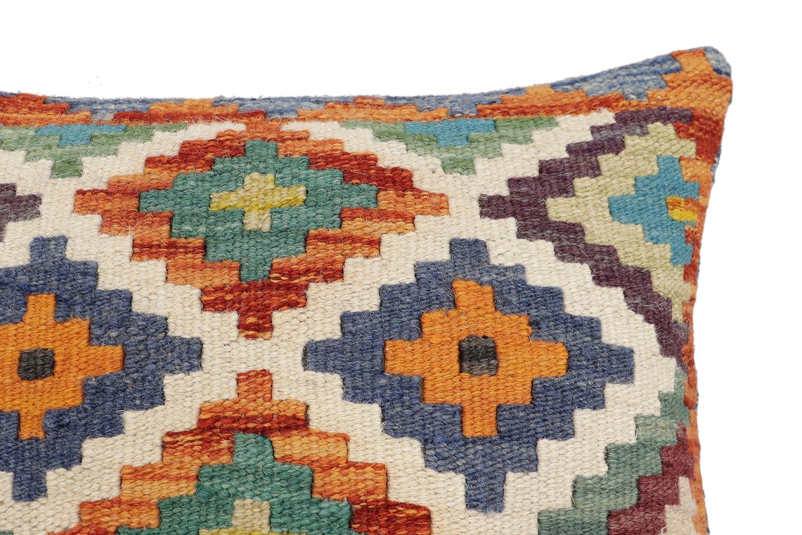 handmade Traditional Pillow Rust Blue Hand-Woven SQUARE 100% WOOL Hand woven turkish pillow2' x 2'
