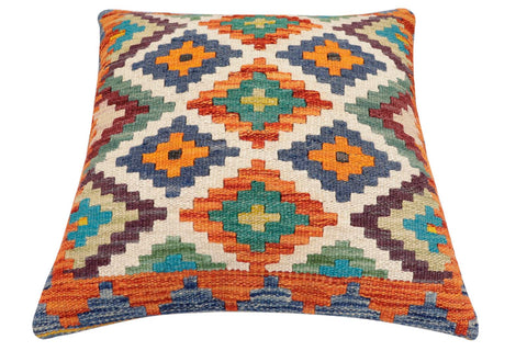 handmade Traditional Pillow Rust Blue Hand-Woven SQUARE 100% WOOL Hand woven turkish pillow2 x 2