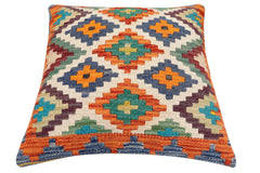 handmade Traditional Pillow Rust Blue Hand-Woven SQUARE 100% WOOL Hand woven turkish pillow2' x 2'
