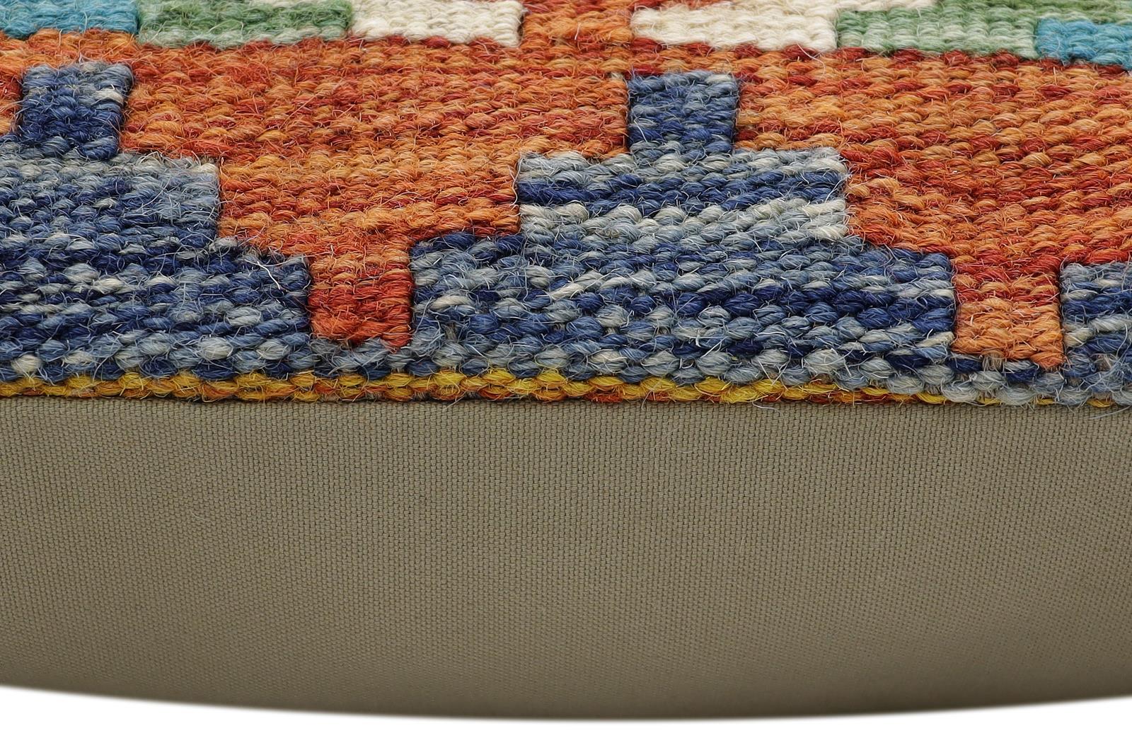handmade Traditional Pillow Rust Blue Hand-Woven SQUARE 100% WOOL Hand woven turkish pillow2' x 2'