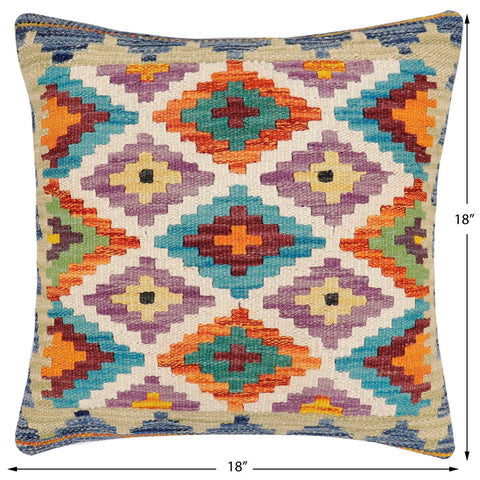 handmade Traditional Pillow Rust Blue Hand-Woven SQUARE 100% WOOL Hand woven turkish pillow2 x 2