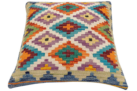 handmade Traditional Pillow Rust Blue Hand-Woven SQUARE 100% WOOL Hand woven turkish pillow2 x 2