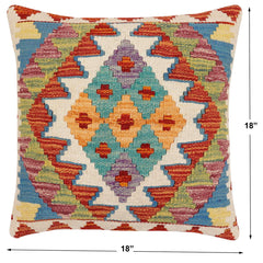 handmade Traditional Pillow Rust Blue Hand-Woven SQUARE 100% WOOL Hand woven turkish pillow2' x 2'