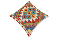 handmade Traditional Pillow Rust Blue Hand-Woven SQUARE 100% WOOL Hand woven turkish pillow2' x 2'