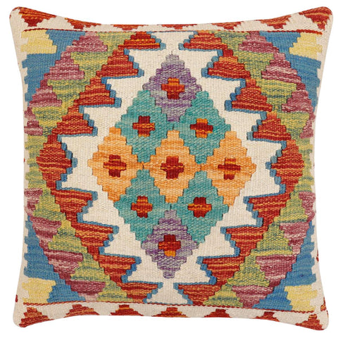 handmade Traditional Pillow Rust Blue Hand-Woven SQUARE 100% WOOL Hand woven turkish pillow2 x 2