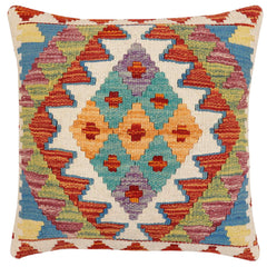 handmade Traditional Pillow Rust Blue Hand-Woven SQUARE 100% WOOL Hand woven turkish pillow2' x 2'