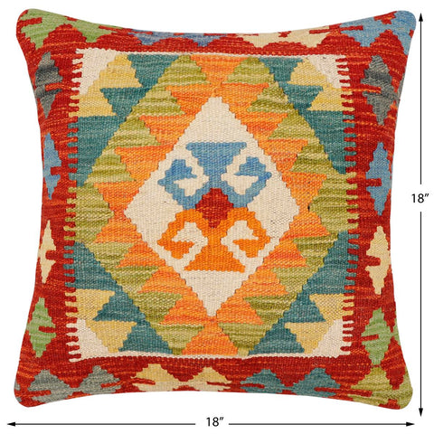 handmade Traditional Pillow Rust Blue Hand-Woven SQUARE 100% WOOL Hand woven turkish pillow2 x 2