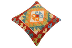 handmade Traditional Pillow Rust Blue Hand-Woven SQUARE 100% WOOL Hand woven turkish pillow2' x 2'