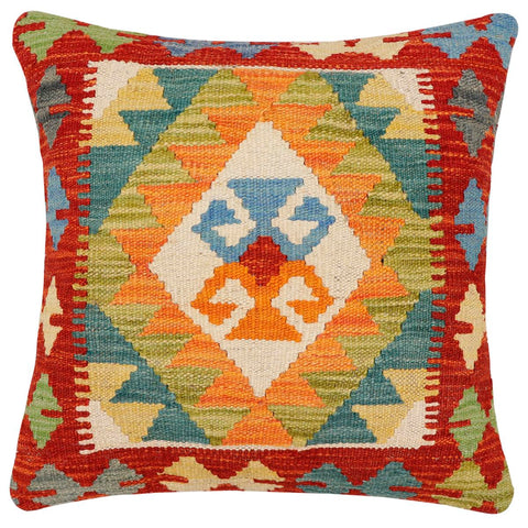 handmade Traditional Pillow Rust Blue Hand-Woven SQUARE 100% WOOL Hand woven turkish pillow2 x 2
