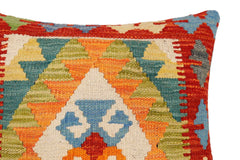 handmade Traditional Pillow Rust Blue Hand-Woven SQUARE 100% WOOL Hand woven turkish pillow2' x 2'