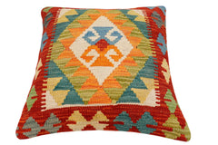 handmade Traditional Pillow Rust Blue Hand-Woven SQUARE 100% WOOL Hand woven turkish pillow2' x 2'