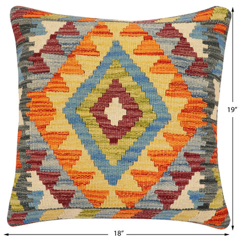 handmade Traditional Pillow Rust Blue Hand-Woven SQUARE 100% WOOL  Hand woven turkish pillow  2 x 2
