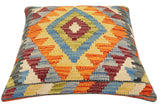 handmade Traditional Pillow Rust Blue Hand-Woven SQUARE 100% WOOL  Hand woven turkish pillow  2 x 2