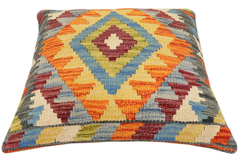 handmade Traditional Pillow Rust Blue Hand-Woven SQUARE 100% WOOL  Hand woven turkish pillow  2 x 2