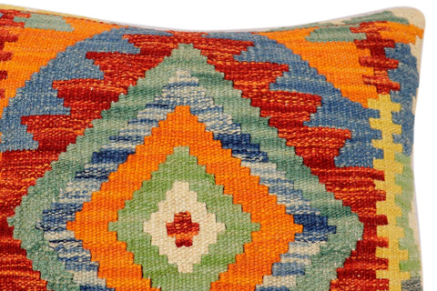 handmade Traditional Pillow Rust Blue Hand-Woven SQUARE 100% WOOL  Hand woven turkish pillow  2 x 2