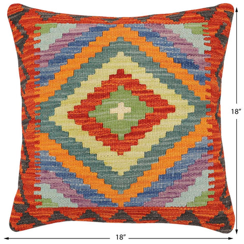 handmade Traditional Pillow Rust Blue Hand-Woven SQUARE 100% WOOL Hand woven turkish pillow2 x 2
