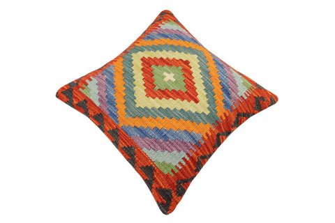 handmade Traditional Pillow Rust Blue Hand-Woven SQUARE 100% WOOL Hand woven turkish pillow2 x 2