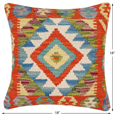 handmade Traditional Pillow Rust Blue Hand-Woven SQUARE 100% WOOL Hand woven turkish pillow2 x 2
