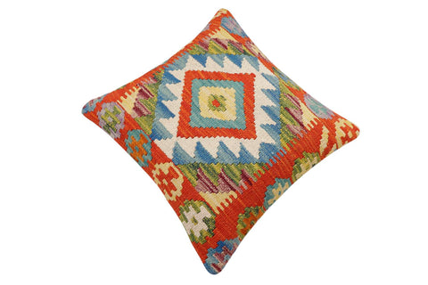 handmade Traditional Pillow Rust Blue Hand-Woven SQUARE 100% WOOL Hand woven turkish pillow2 x 2
