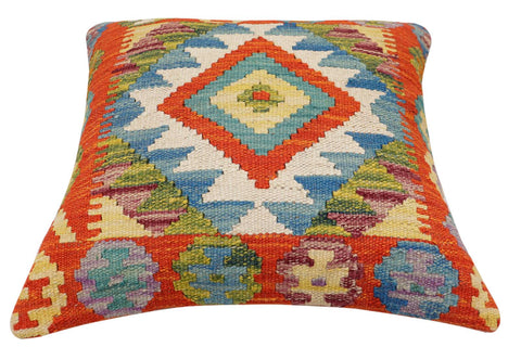 handmade Traditional Pillow Rust Blue Hand-Woven SQUARE 100% WOOL Hand woven turkish pillow2 x 2
