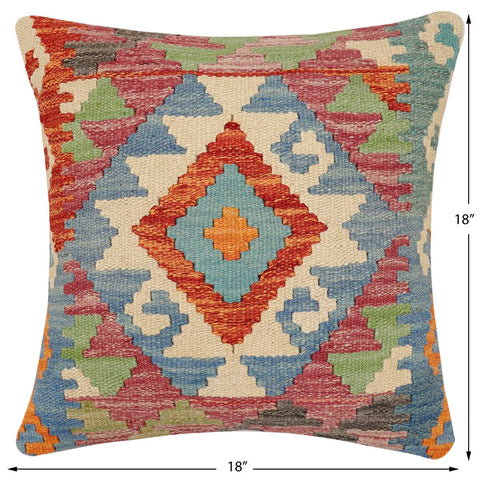 handmade Traditional Pillow Rust Blue Hand-Woven SQUARE 100% WOOL Hand woven turkish pillow2 x 2