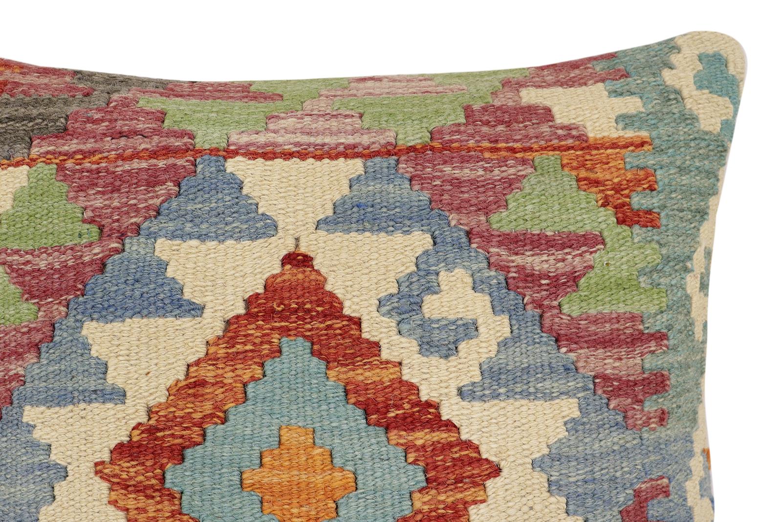 handmade Traditional Pillow Rust Blue Hand-Woven SQUARE 100% WOOL Hand woven turkish pillow2' x 2'