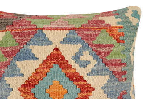 handmade Traditional Pillow Rust Blue Hand-Woven SQUARE 100% WOOL Hand woven turkish pillow2 x 2