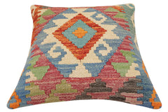 handmade Traditional Pillow Rust Blue Hand-Woven SQUARE 100% WOOL Hand woven turkish pillow2' x 2'