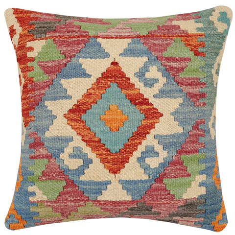 handmade Traditional Pillow Rust Blue Hand-Woven SQUARE 100% WOOL Hand woven turkish pillow2 x 2