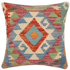 handmade Traditional Pillow Rust Blue Hand-Woven SQUARE 100% WOOL Hand woven turkish pillow2' x 2'