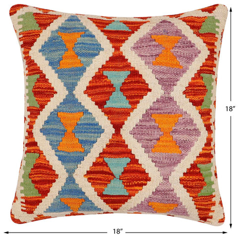 handmade Traditional Pillow Rust Blue Hand-Woven SQUARE 100% WOOL Hand woven turkish pillow2 x 2