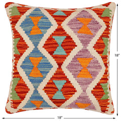 handmade Traditional Pillow Rust Blue Hand-Woven SQUARE 100% WOOL Hand woven turkish pillow2' x 2'