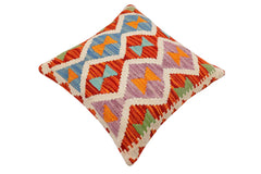 handmade Traditional Pillow Rust Blue Hand-Woven SQUARE 100% WOOL Hand woven turkish pillow2' x 2'