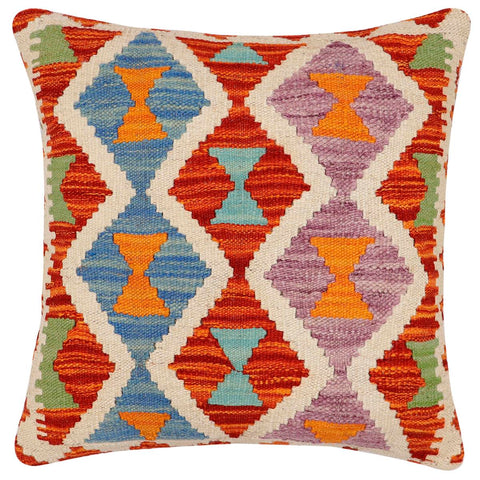 handmade Traditional Pillow Rust Blue Hand-Woven SQUARE 100% WOOL Hand woven turkish pillow2 x 2