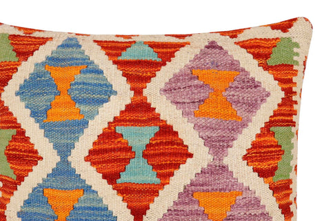 handmade Traditional Pillow Rust Blue Hand-Woven SQUARE 100% WOOL Hand woven turkish pillow2 x 2