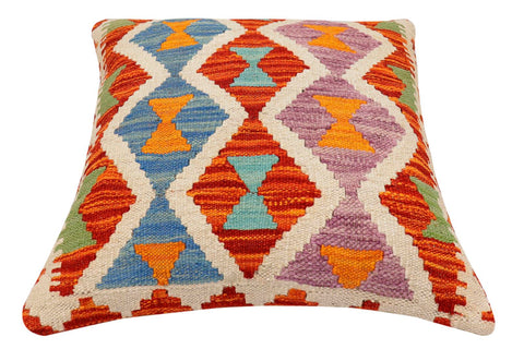 handmade Traditional Pillow Rust Blue Hand-Woven SQUARE 100% WOOL Hand woven turkish pillow2 x 2