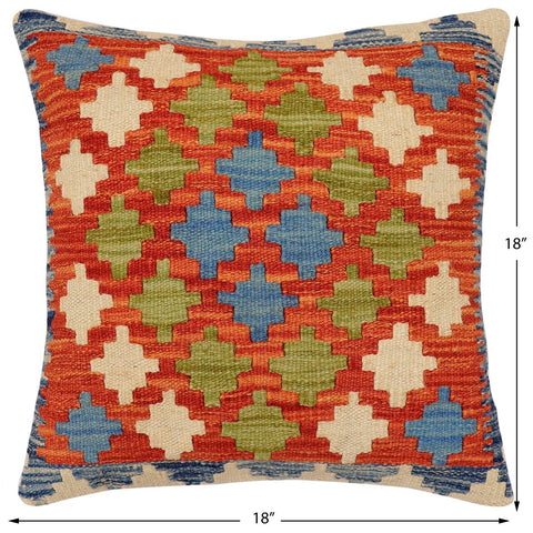 handmade Traditional Pillow Rust Blue Hand-Woven SQUARE 100% WOOL Hand woven turkish pillow2 x 2