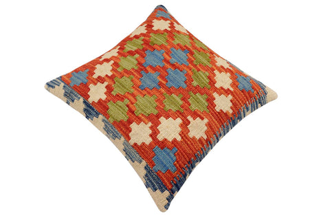 handmade Traditional Pillow Rust Blue Hand-Woven SQUARE 100% WOOL Hand woven turkish pillow2 x 2