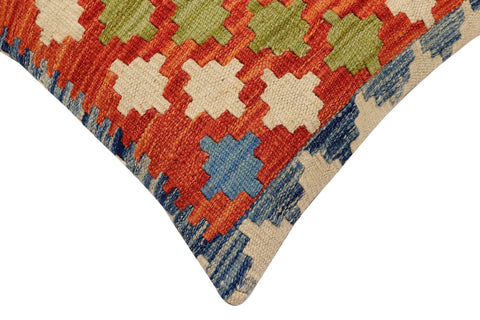 handmade Traditional Pillow Rust Blue Hand-Woven SQUARE 100% WOOL Hand woven turkish pillow2 x 2
