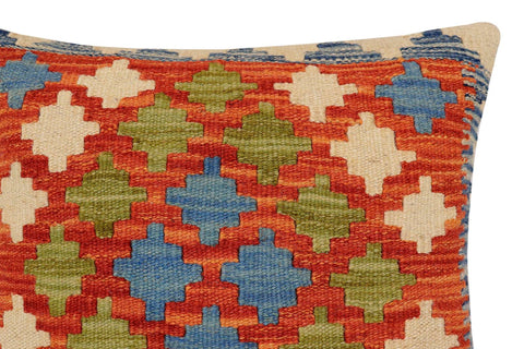 handmade Traditional Pillow Rust Blue Hand-Woven SQUARE 100% WOOL Hand woven turkish pillow2 x 2