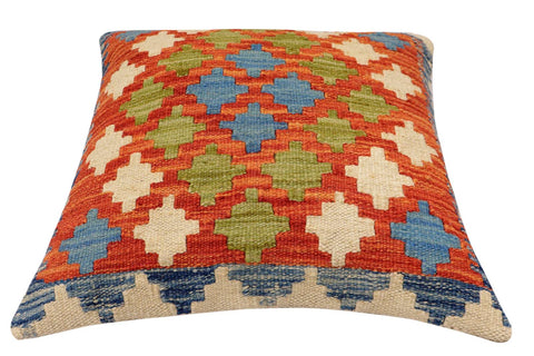 handmade Traditional Pillow Rust Blue Hand-Woven SQUARE 100% WOOL Hand woven turkish pillow2 x 2
