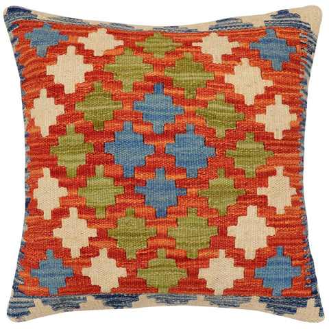 handmade Traditional Pillow Rust Blue Hand-Woven SQUARE 100% WOOL Hand woven turkish pillow2 x 2